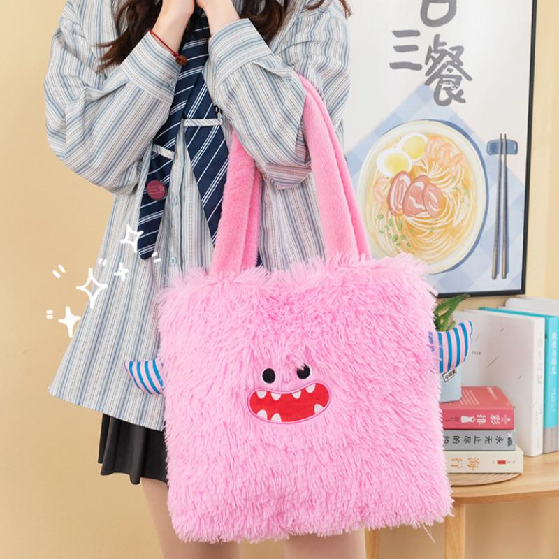 

Cute Mster Carto Plush Shoulder Bag for Students, Large Capacity Handbag for Girls, Adorable Gift розовый