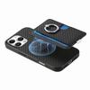 For iPhone 16 Pro Case Ring Kickstand Leather Back Cover with Magnetic Detachable Card Holder