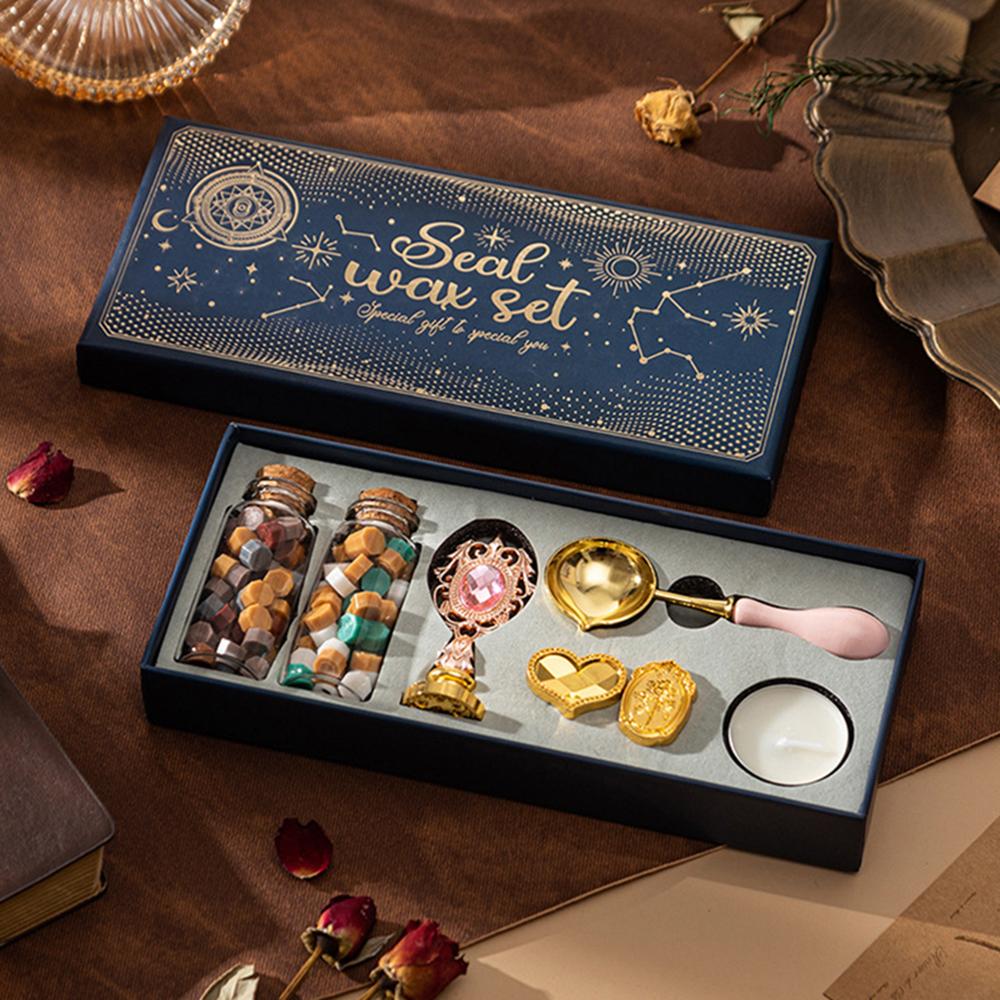 Wax Seal Stamp Kit with 3pcs Seal Stamp and Bottle of Wax Beads Spoon/Candle for Christmas Letters or Wedding Invitations