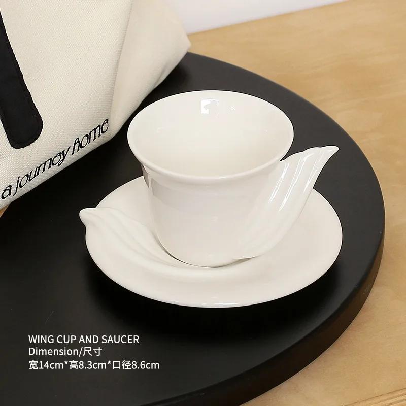 

Wings Cup Disc Cup Creative Art Ceramic Mug Ceramic Breakfast Oats Milk Mug Coffee Cups Exquisite Gift Kitchen Office Drinkware 200ml белый