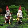 Collectible Musical Skeleton Statues Halloween Gnome Musician Resin Figurine, Hand-Painted Gothic Statue with Guitar Funny Haunted House Props