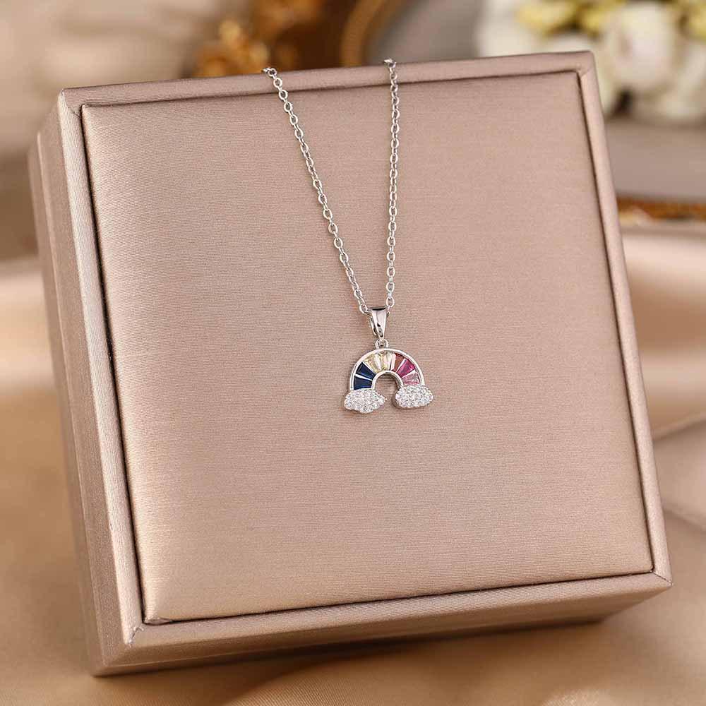 Women's Silver Titanium Steel Necklace with Micro-Inlaid Zircon - Elegant, Durable Clavicle Chain Jewelry