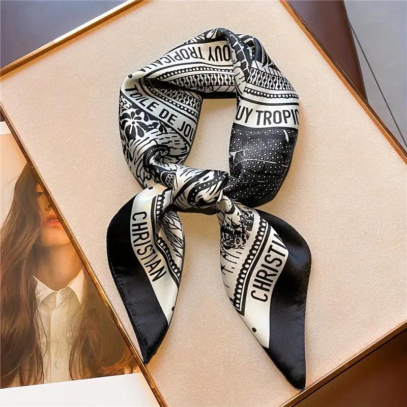 70cm Retro Printed Korean-Style High-End Imitation Silk Scarf for Women - Versatile Fashion Square Accessory