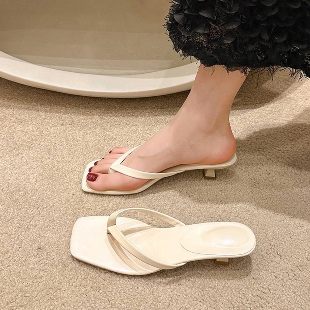 Women's Heels Flip Flops Square Toe Low Heels Comfortable Summer Sandals for Casual