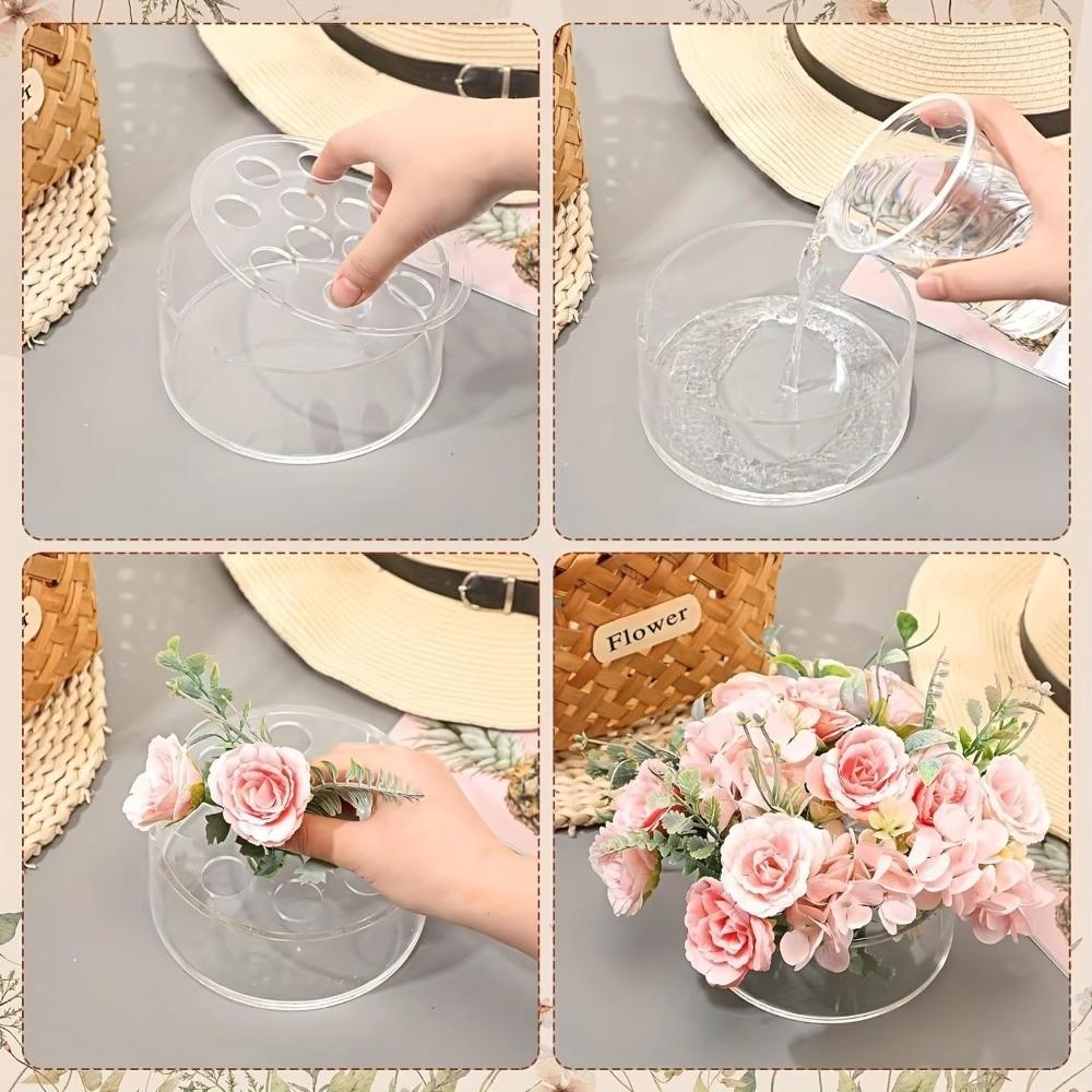 Circular Acrylic Vase Transparent Decorative Vase Flower Arrangement Container  For Living Room