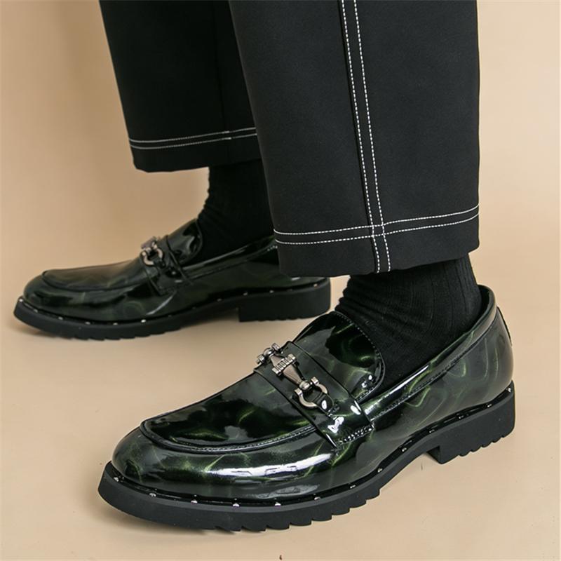 Trend Designer New  Thick Bottom Loafers New Men's Brown Patent Leather Shoes Designer Formal Wedding Dress Homecoming Footwear