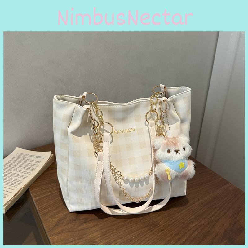 Pu Fashion Checkered Tote Bag With Zipper Closure For Daily Use
