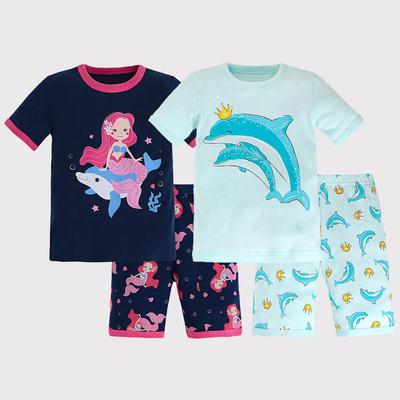 Pyjamas en Coton Pur à Dessins Animés pour Filles - Printemps/Été 2025, Manches Courtes, Vêtements d'Intérieur Bébé Style Européen & Américain.