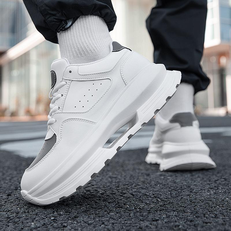 Men Casual  Leather Shoes Thick Bottom White Shoes Antiskid Outdoor Height-increasing Insoles Casual Sneakers Shoes