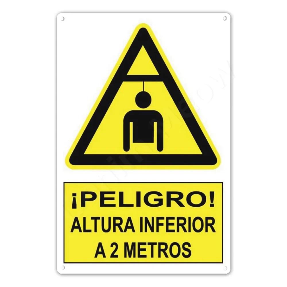 Spanish Warning Sign, Danger Metal Sign for Street, Yard, Bar, Workshop Decor, Yellow Waterproof Caution Signs, Outdoor Indoo