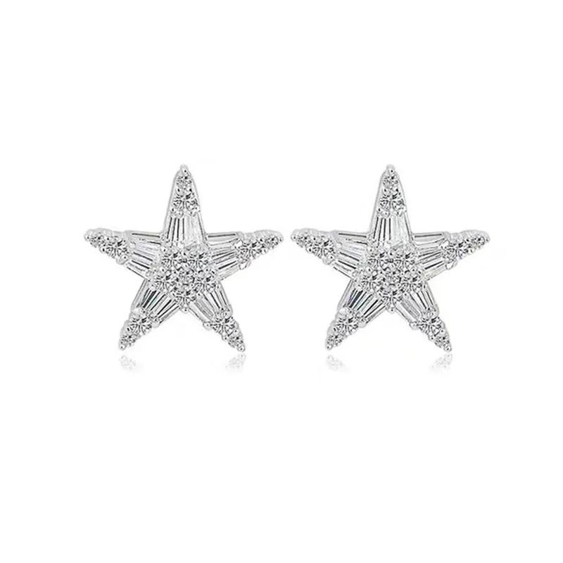 Einfache Damenohrringe Sterling Silber Pentagramm Ohrringe für Frauen Eingelegt Zirkonia Sternförmig Geschenk Pendientes