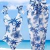 Plus Size Printed Backless Beach Shorts Bikini Set Women Swimwear With Padded Cups No Underwire