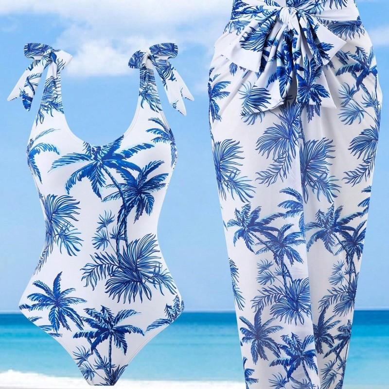 Plus Size Printed Backless Beach Shorts Bikini Set Women Swimwear With Padded Cups No Underwire