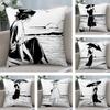 Beach Girl Black and White Pillow Case Short Plush Double-sided Print Square Throw Pillow Covers Sofa Home Cushion Decor