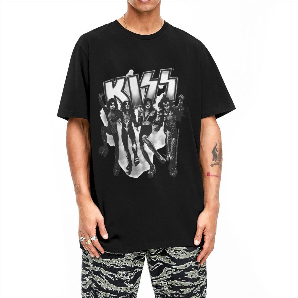 Men's Kiss Band T-Shirts Rock and Roll 100% Cotton Top Tees Summer Y2K Funny Short Sleeve O-Neck Trendy Casual T Shirt