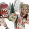 Printed Design Linen Christmas Ribbon Snowflake Print Red Green Wire Edge Ribbon 5M Roll Linen Ribbon DIY Crafts