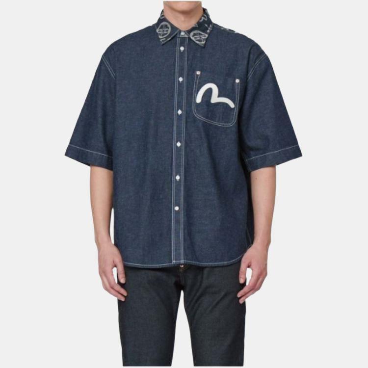 Evisu Patchwork Floral Short Sleeve Shirt Men shirts 2ESHTM2SS268OSDN