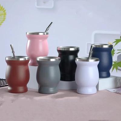 304 Stainless Steel Liner Mate Cup with Straw Spoon Set Multi-color Optional Outdoor Gourd Shape Tea Cup Pot Big Belly Cups