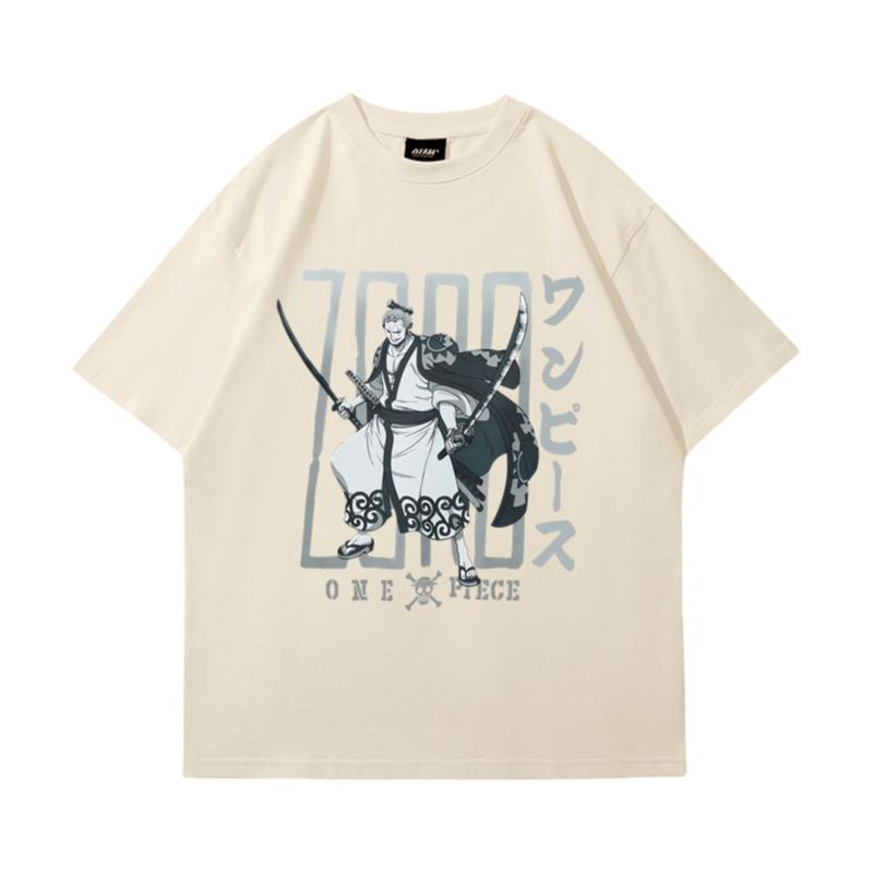 One Piece Samurai Style Anime TShirt Men Women Vintage Cotton Graphic Tee Casual Loose Crew Neck Streetwear Top