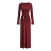 2025 Wine Red Slim Fit Knitted Long Dress with Metal Accents