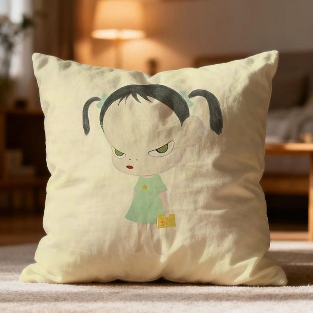 Fashion Y-YYoshitomo Nara Cushion Cover Soft Washable Pillow Case Multi-Scene for Couch Bed Travel Office Use