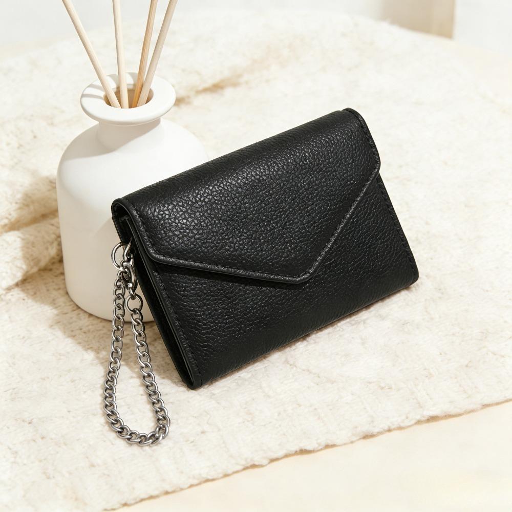 

Fashion Short Women Wallets Hasp Folding Small Wallet PU Leather Clutch Chain Wallet чорний