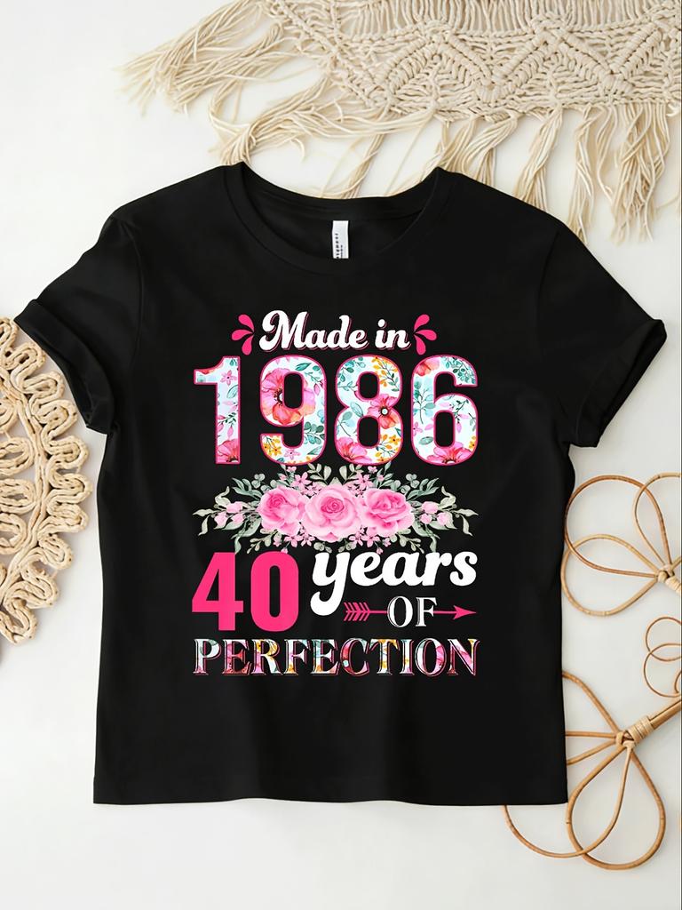 Hergestellt 1986 40. Geburtstag Geschenk Für Unisex Vintage 1986 Für Unisex Unisex Unisex Ganzjahres Lustig 180g Unisex Alles T-Shirt