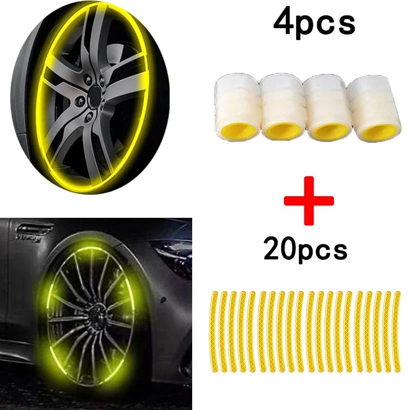 Car Wheel Reflective Stickers Glow-in-the-Dark Valve Covers Fluorescent Valves Motorcycle Bicycle Wheels Universal Accessories
