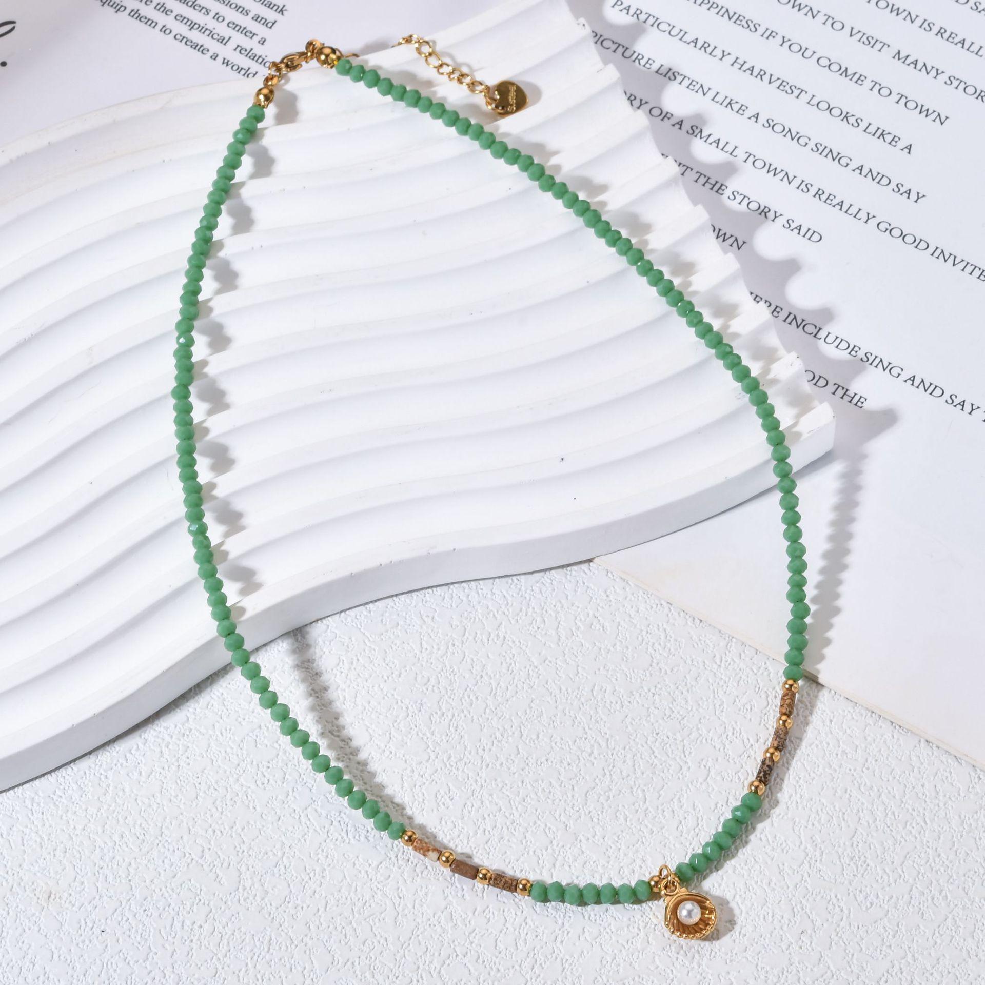 Stainless Steel Glass Beaded Necklace - Women s Elegant Luxury Clavicle Chain