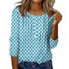 Women's Round Neck Pull Stripe Decorative Button Top Casual Solid Color 3/4 Sleeve T Shirt