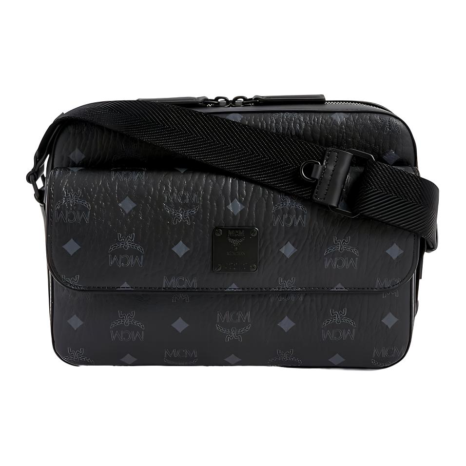 New MCM Aren Visetos Coated Canvas With Leather Messenger Bag, Shoulder Bag, Crossbody Bag Medium Unisex Black MMRDSTA01BK001