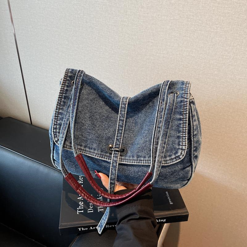 Vintage Denim Bag Women's Large Capacity Shoulder Bag Commuter Tote Bag
