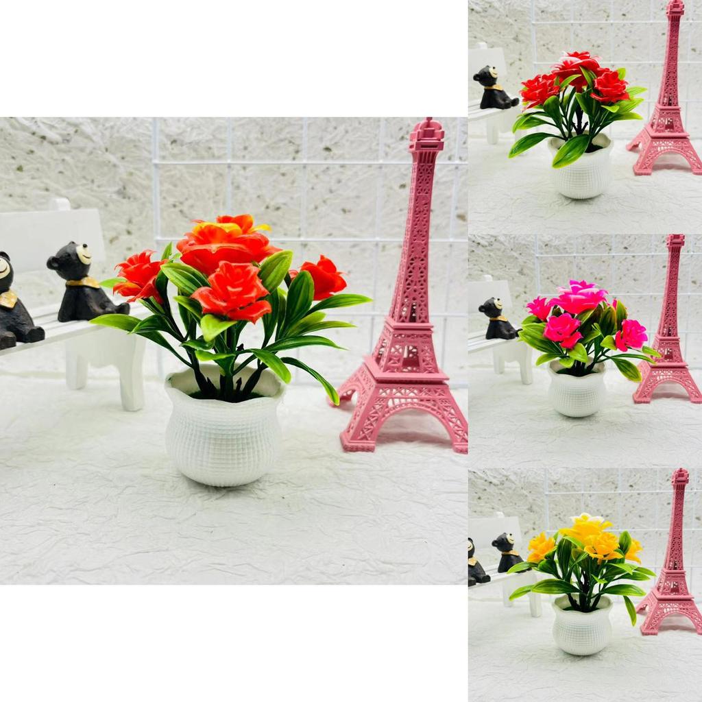 Rose Faux Potted Flower With Injection Molded Plastic For Home And Office Decoration