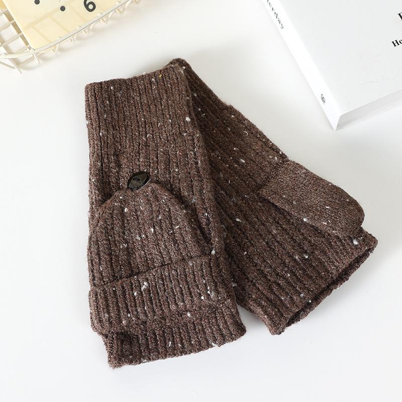 Autumn and winter gloves women's velvet thickened warm half-finger flip gloves fashion woolen gloves