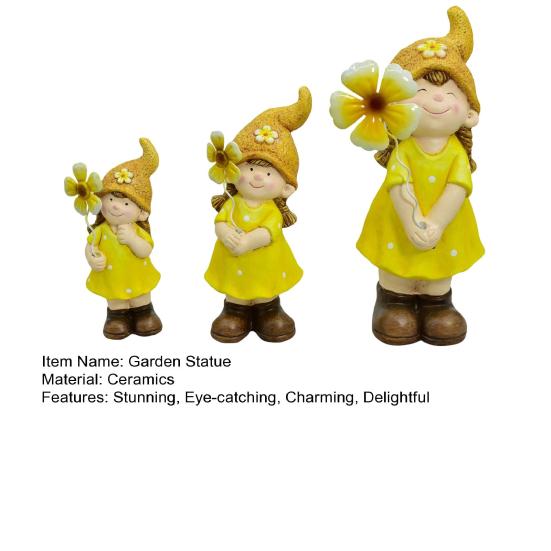Small Ceramic Garden Statue Cute Girls Boys/Gnome/Pumpkin Fairies Sculptures for Outdoor Garden Yard Patio Lawn Decor
