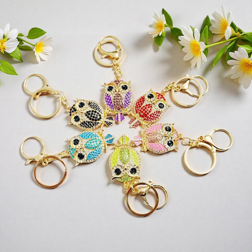 Cross-Border Exclusive Rhinestone Cartoon Owl Bag Charm Keychain