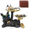 Perro acostado sosteniendo dos platos encantador interesante pose decoración de interiores almacenamiento Respeto Día del Anciano regalo de cumpleaños regalo gafas.