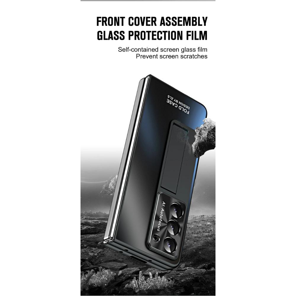Electroplating Hard PC Shockproof Phone Cover for Samsung Galaxy Z Fold 6 5 4 3 Case with Tempered Glass Screen Protector Stand Holder