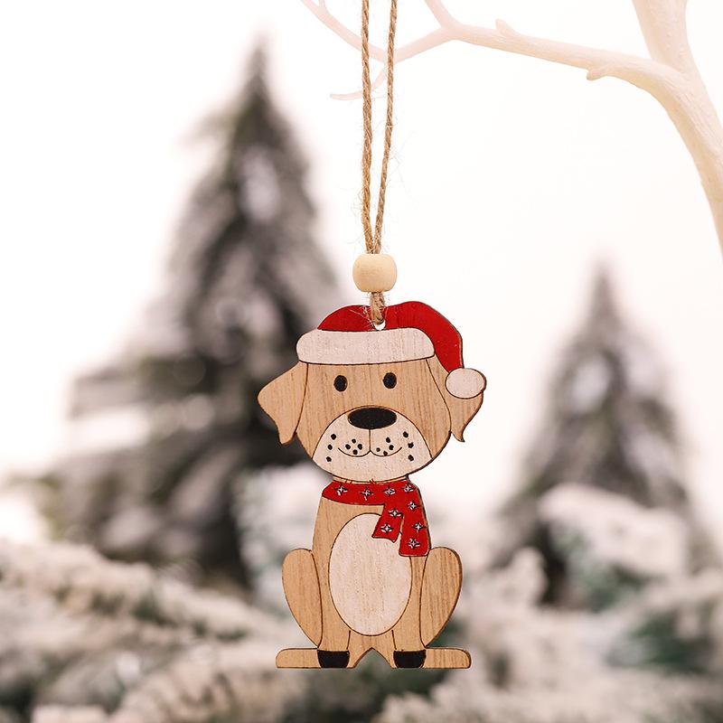 Car Ornaments Small Christmas Tree Hanging Wooden Pendants Elk Cartoon Animal Ornaments 2025 New Christmas Holiday Decorations