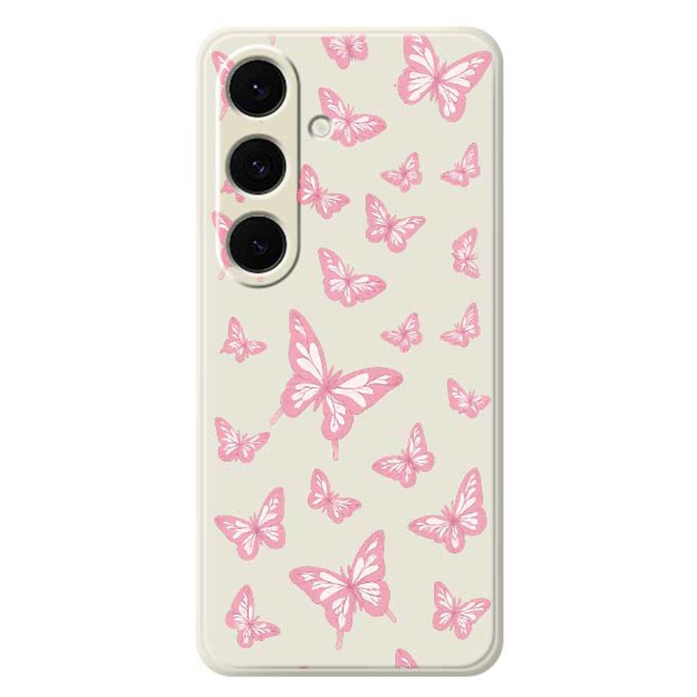 For Samsung Galaxy S24 FE Case Pink Butterflies Pattern Printing Straight Edge TPU Phone Back Cover