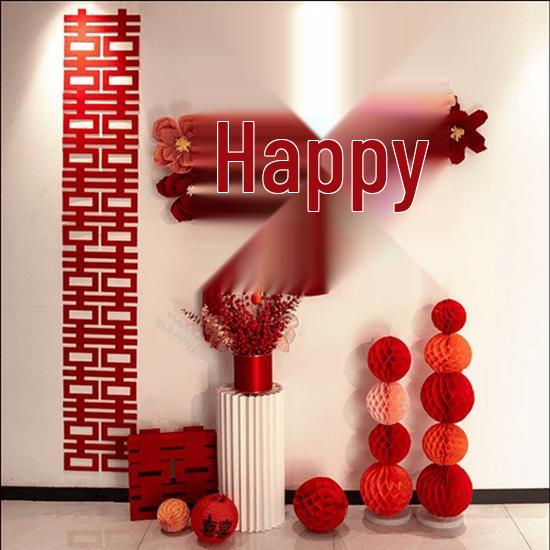 3D Floral Wedding Decor Set: Paper Flowers & Double Happiness Wall Stickers for Bedroom & Living Room