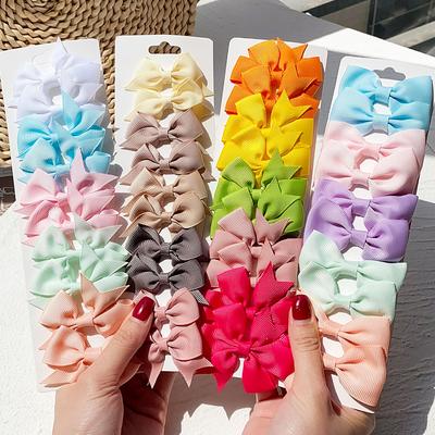 10Pcs Cute Bow Hair Clip Colorful Ribbon Solid Color Headwear Hair Accessory For Girls