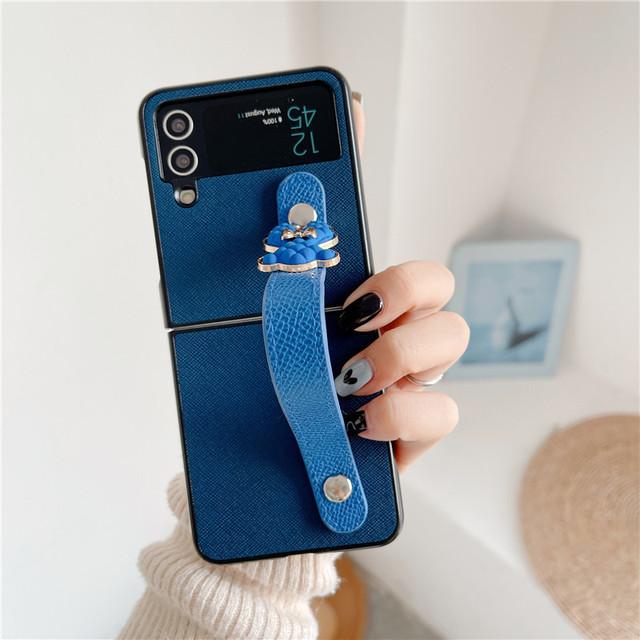 Niedliche Bären-PU-Lederhülle mit einziehbarer Handschlaufe für Samsung Galaxy Z Flip 4 Z Flip 3 5g stoßfeste Hülle Z Flip4 Zflip3