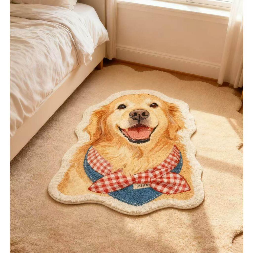 Golden Retriever Portrait Shaped Plush Rug Non Slip Washable Floor Mat Cute Bedroom Carpet Dog Lover Home Decor Mat