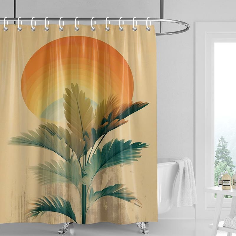 Nordic Style Bathroom Soft Fabric Shower Curtain Abstract Tropical Plant Art Pattern Waterproof Bathroom Decorative Curtain