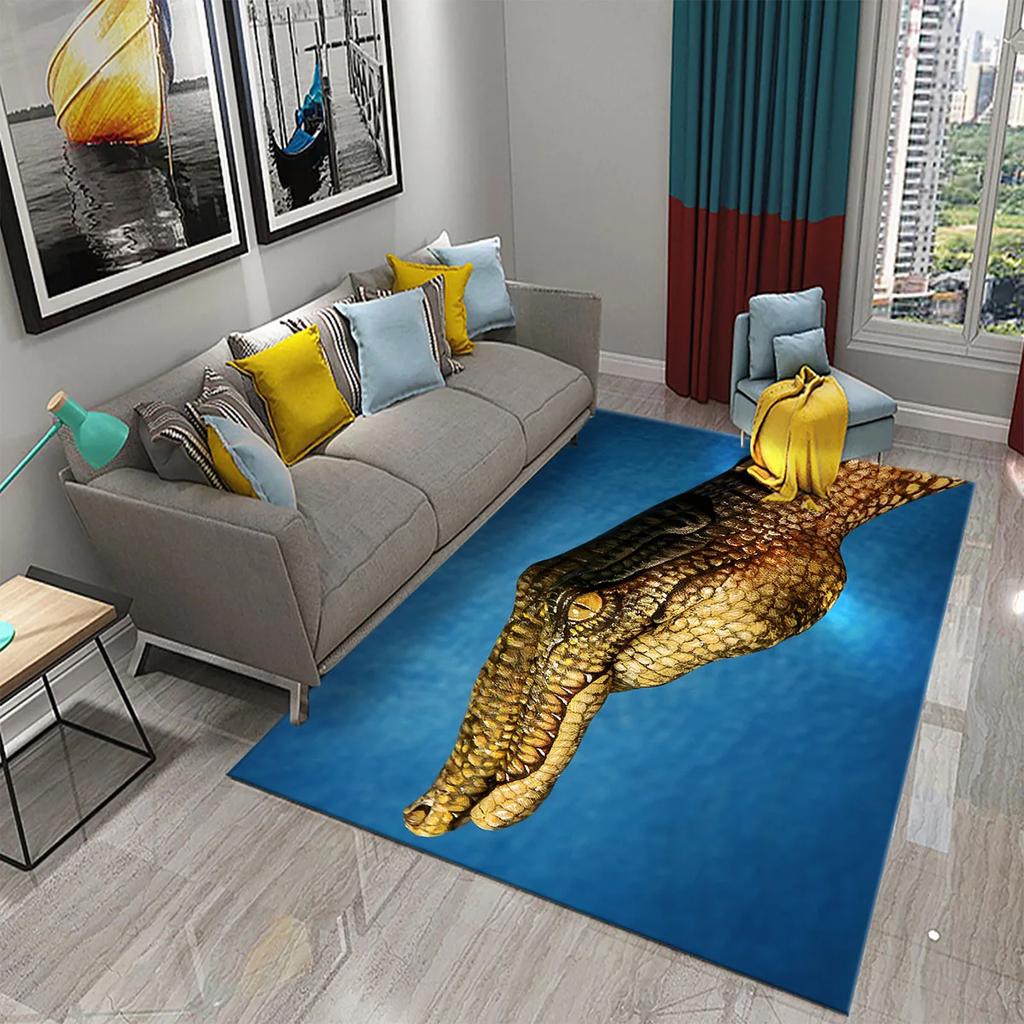 3D Crocodile Carpet Ferocious Wild Animal Rug for Living Room Bedroom Decor Carpet Kids Room Play Floor Mat Child Game Area Rug