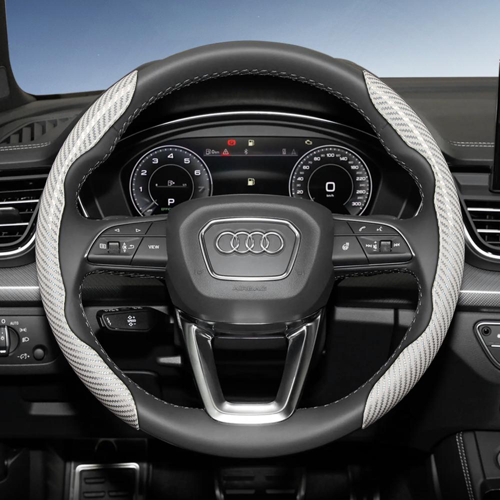 Suitable for 4HGVI Carbon Fiber Texture Steering Wheel Cover with Segmented Quick-Release Design, Durable, for Models Such as Q5 Q3 A4 A6 Q7