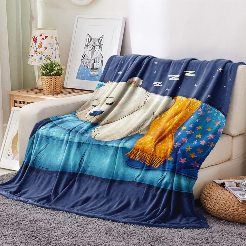 Polar Bear Print Flannel Blanket, High quality Comfortable for All Seasons, Home Decor, Warmth and Comfort, Perfect for Christmas Gifts