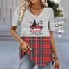Christmas Women's T-Shirt 3d Printed Short Sleeve Tees Christmas T Shirt For Women Fashion V-Neck Top Holiday Oversized Clothing