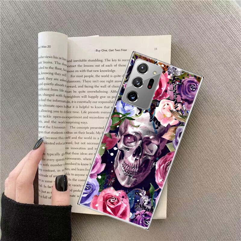 

Floral Sugar Skull Phone Case For Samsung S24 S23 FE S22 S25 Ultra S21 Plus Galaxy S20 FE S25 Edge Cover Capa Soft TPU Fundas Co Samsung S23 FE